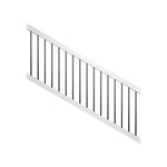 White Bedford vinyl stair railing panel stock image