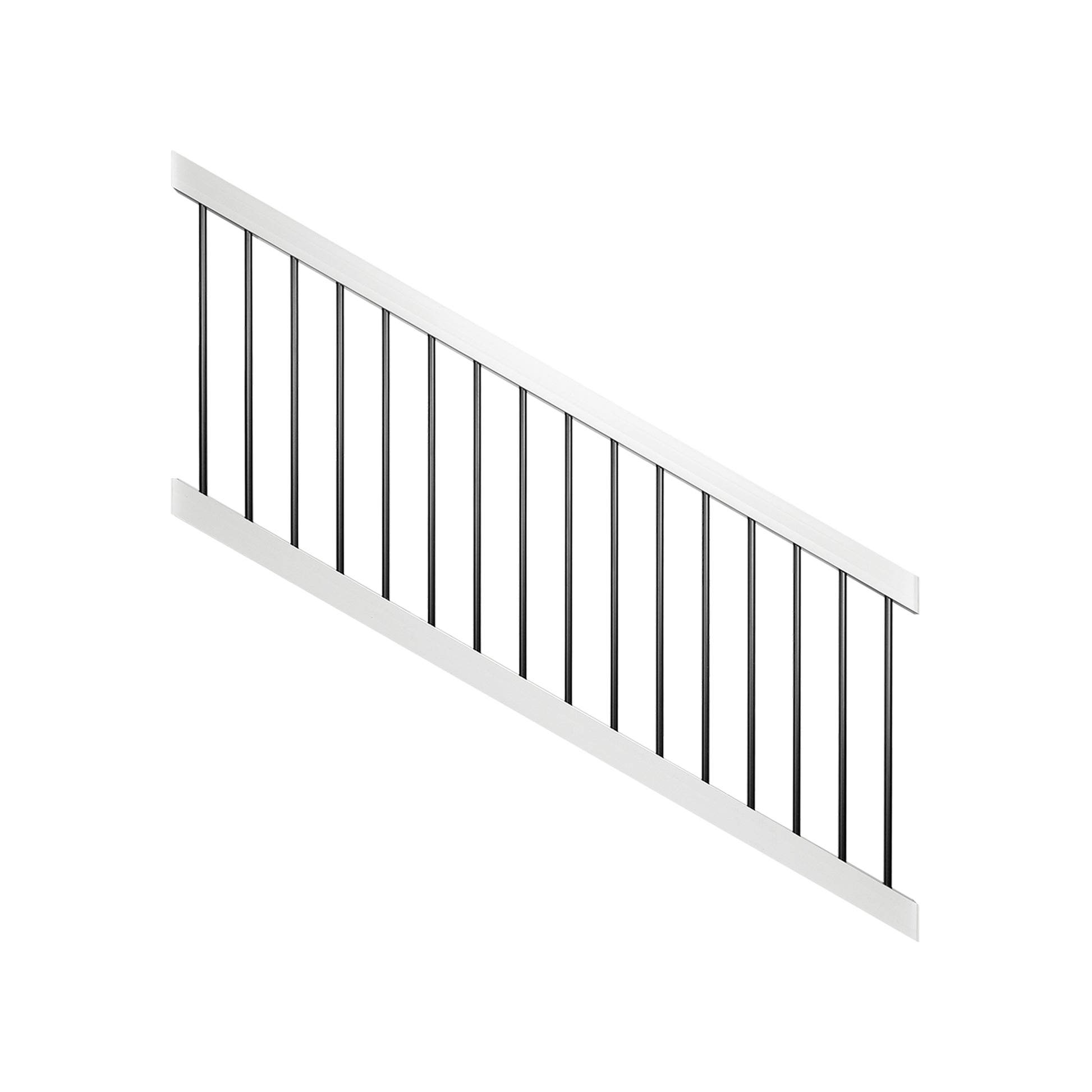 White Bedford vinyl stair railing panel stock image