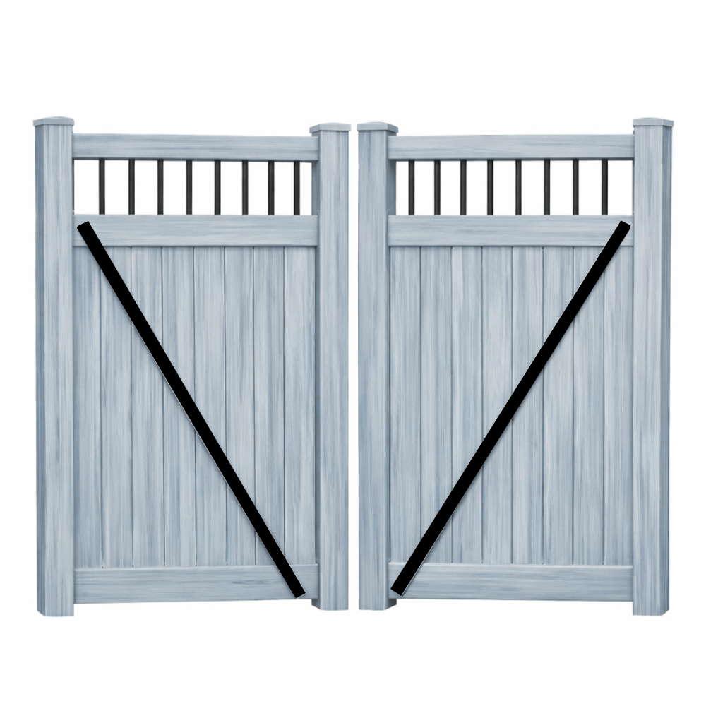 Weatherables Bradford coastal grey woodgrain vinyl privacy fencing double gate stock image