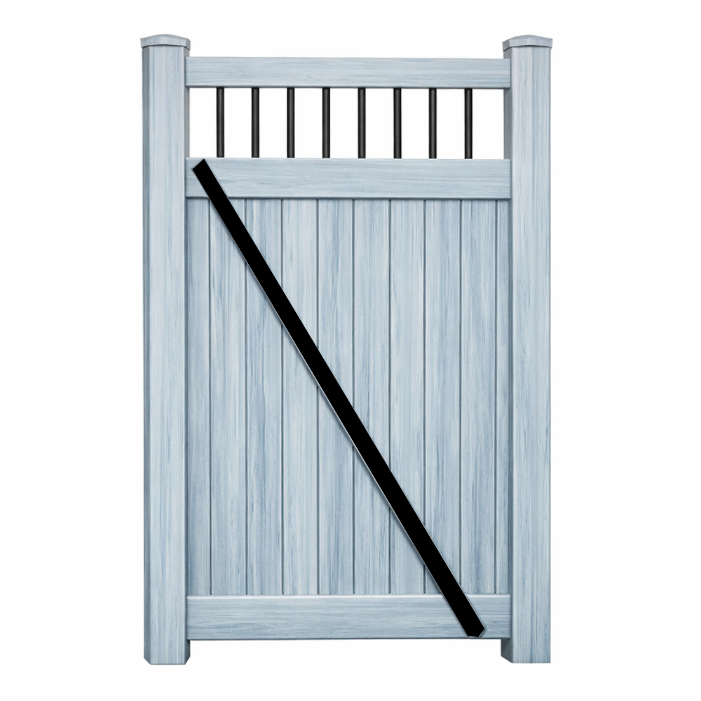 Weatherables Bradford coastal grey woodgrain vinyl privacy fencing gate stock image