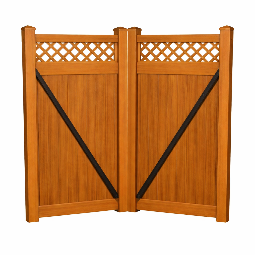 cedar woodgrain privacy fence double gate
