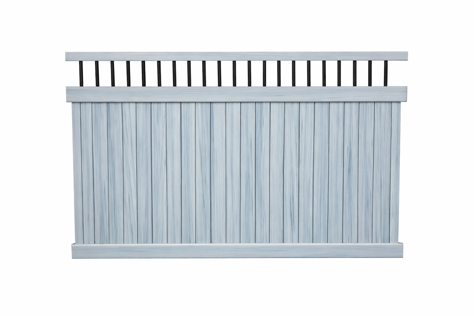 Coastal grey woodgrain Bradford vinyl privacy fence panel stock image