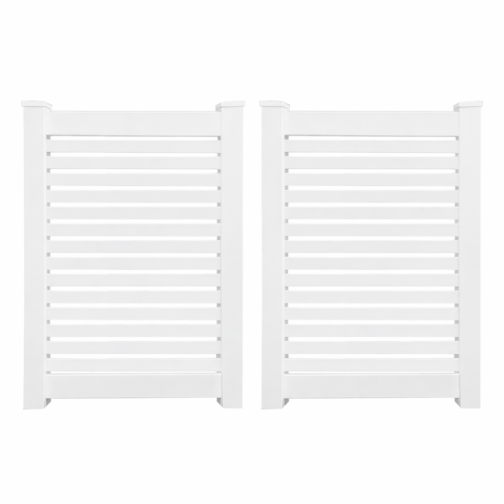 Weatherables Everglade white vinyl semi-privacy fence double gate stock image