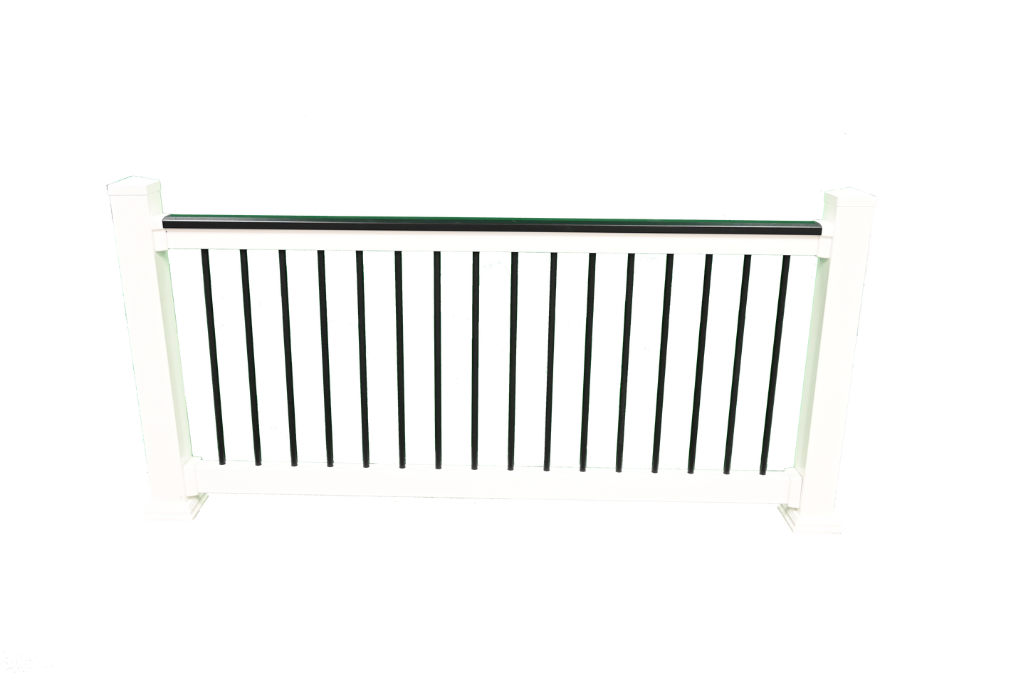 Jefferson white vinyl deck board railing stock image