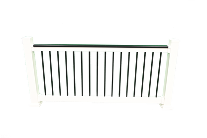 Jefferson white vinyl deck board railing stock image