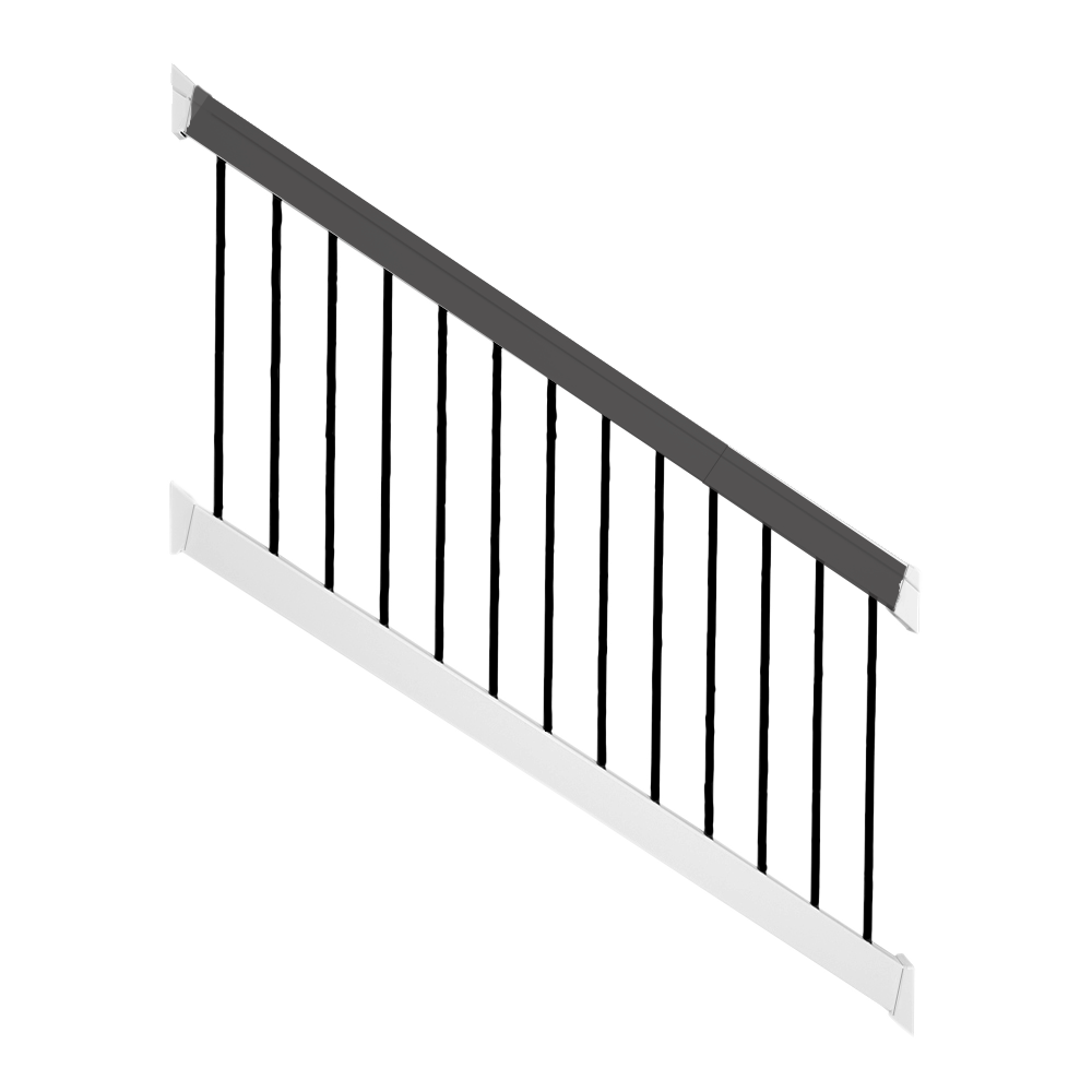 Jefferson white vinyl deck board stair railing stock image