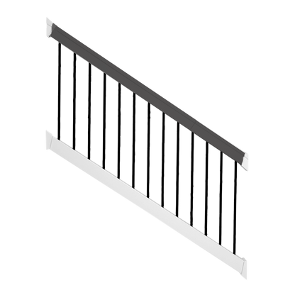 Jefferson white vinyl deck board stair railing stock image
