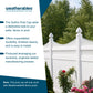 Promotional graphic for Weatherables post caps, featuring a white picket fence with green trees in the background and text callouts on the left side.