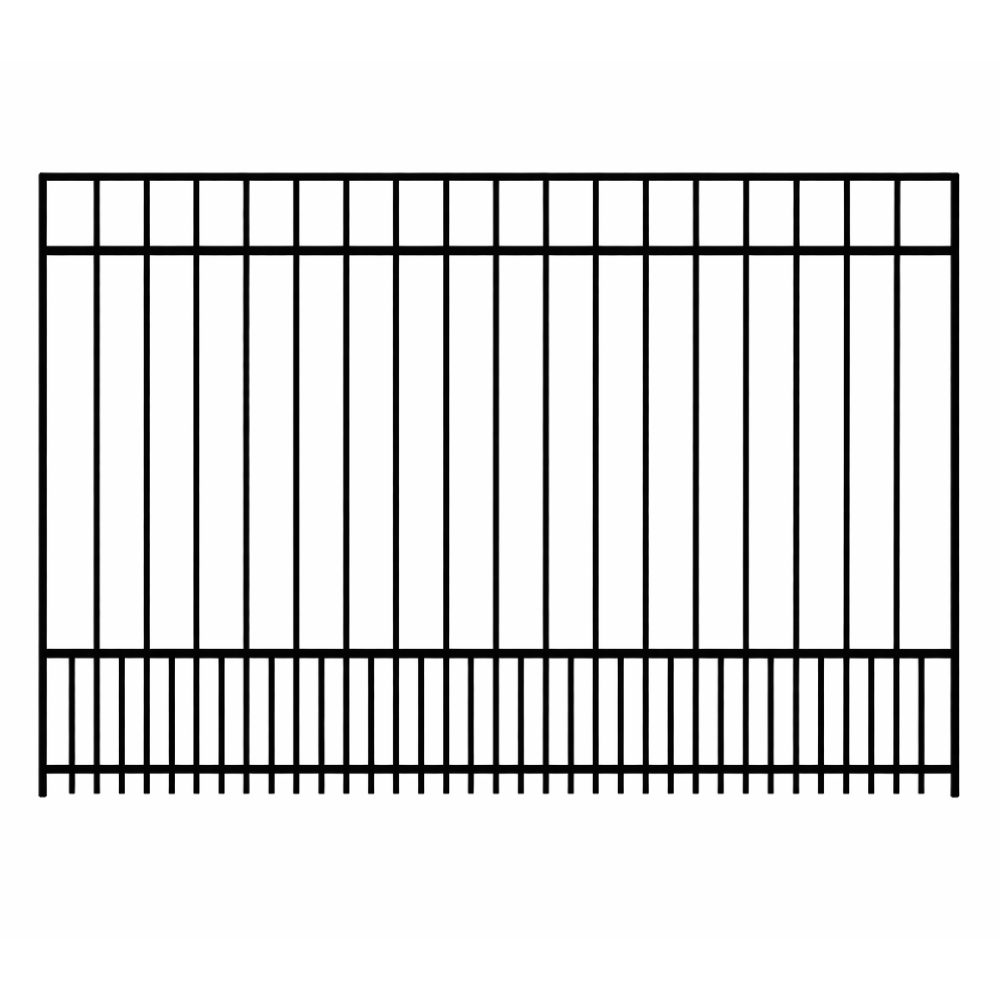 Weatherables Terrier puppy picket black aluminum fence stock image