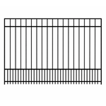 Weatherables Terrier puppy picket black aluminum fence stock image