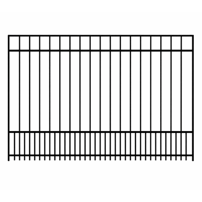 Weatherables Terrier puppy picket black aluminum fence stock image