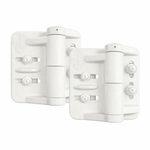 Two white hinges on a white background