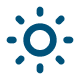 Blue icon of a sun with a circle in the center on a white background