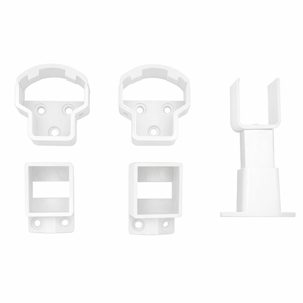 Set of white plastic brackets on a white background